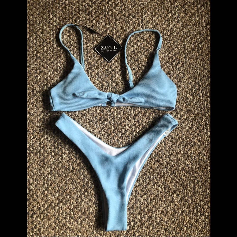 Zaful Swim Blue Tie Bikini Set